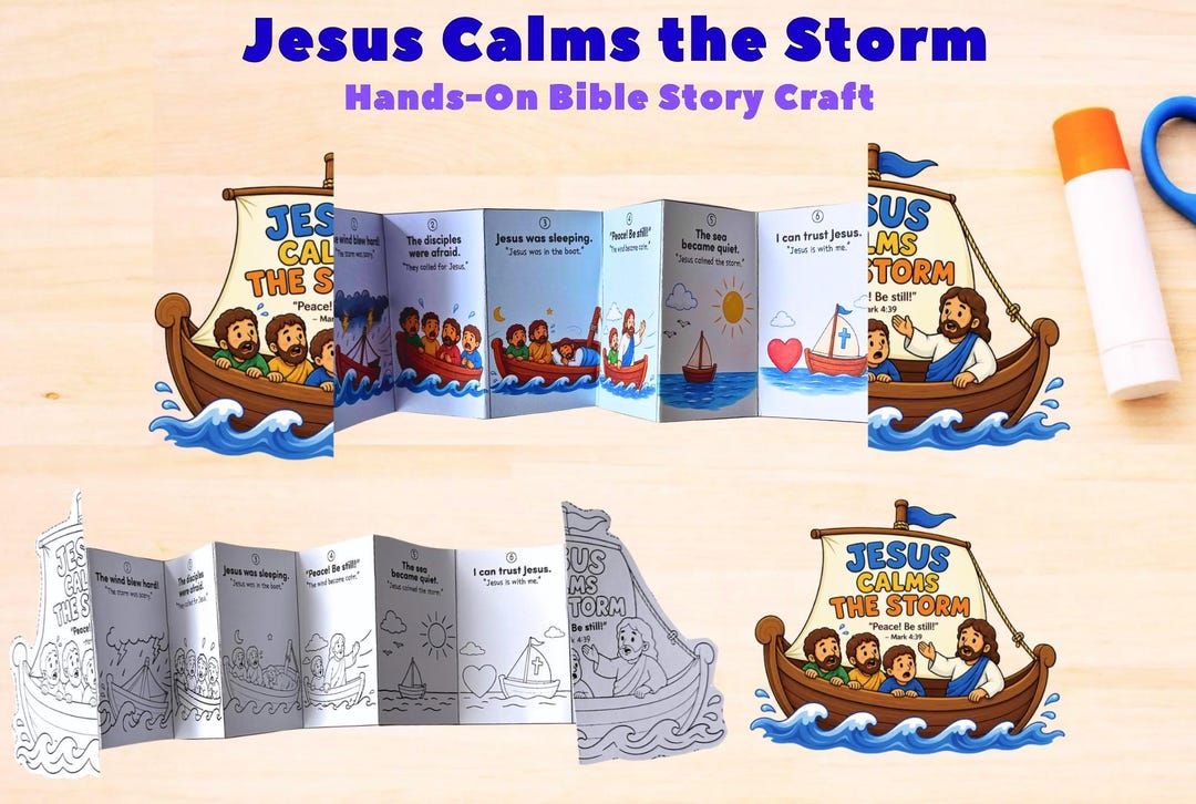 Jesus Calms the Storm Folding Craft for Kids | Bible Story Printable ...