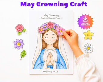 May Crowning Activity, May Crowning Craft, Printable May Crowning Kit, Virgin Mary Printable, Catholic Kids Craft, Sunday School PDF