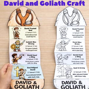 David and Goliath Foldable Craft | Interactive Bible Story Spinner | 1 Samuel 17 Sunday School Activity | No Prep Kids Ministry Printable
