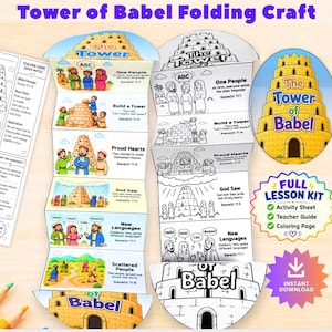 Knutselwerk toren van Babel, toren van Babel afdrukbare activiteit voor kinderen, zondagsschoolbijbelambacht, Genesis 11 lespakket pdf, thuisonderwijs