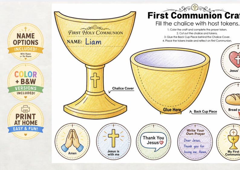 First Communion Craft for Kids Catholic Printable Activity Eucharist ...