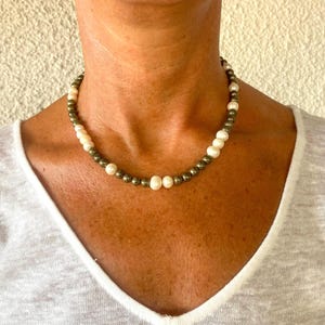 Baroque Pearl Necklace with Pyrite Gemstone - Moonlight Design