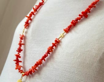Coral Beaded Long Necklace | Beach Boho Jewelry | Gift for Her