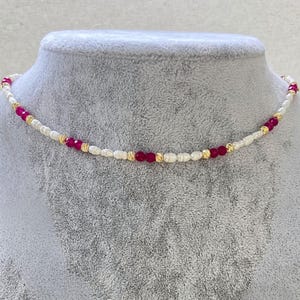 Ruby Beaded Necklace | Faceted Gemstone Layering Jewelry | Statement Choker