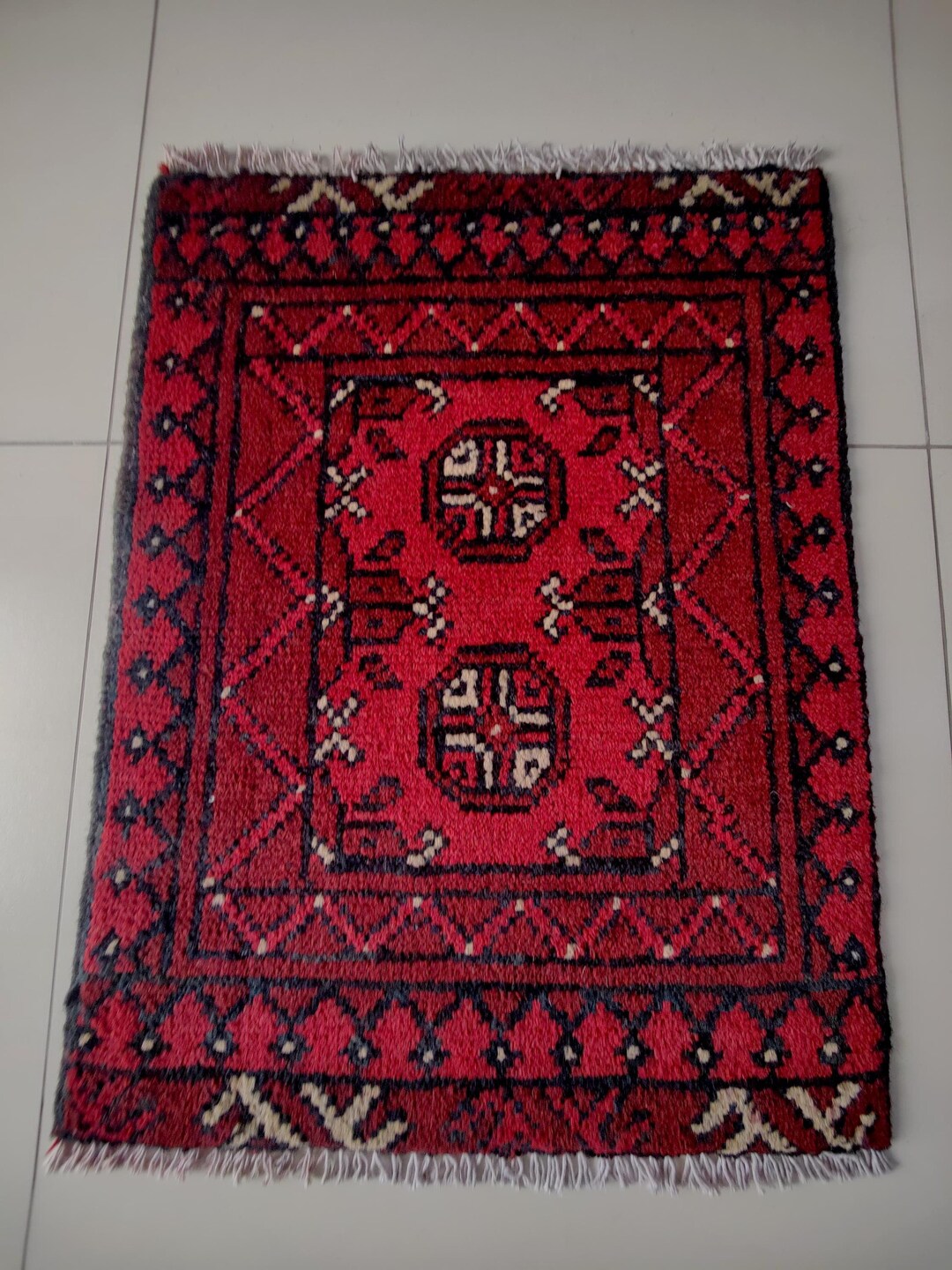 2x3 Red Tribal Wool Rug, Geometric Small Area Rug, Handmade Hallway ...