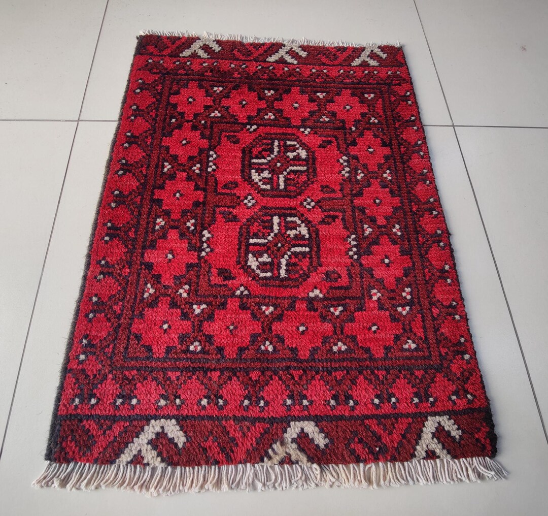 Hatchlu Rug Handwoven Red Tribal Entryway Area Rug, Wool Pile, Small Accent Carpet ...