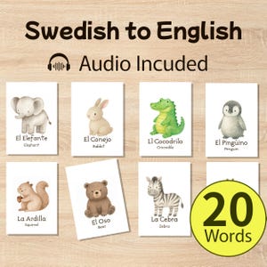 Animal Flashcards for Kids | Bilingual English-Swedish Printable Learning Cards