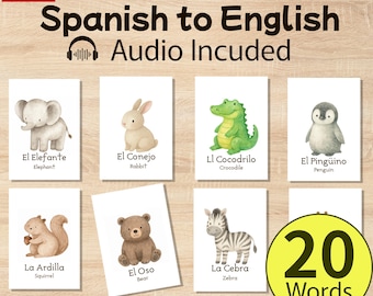 Animal Flashcards for Kids | Bilingual English-Spanish Printable Learning Cards