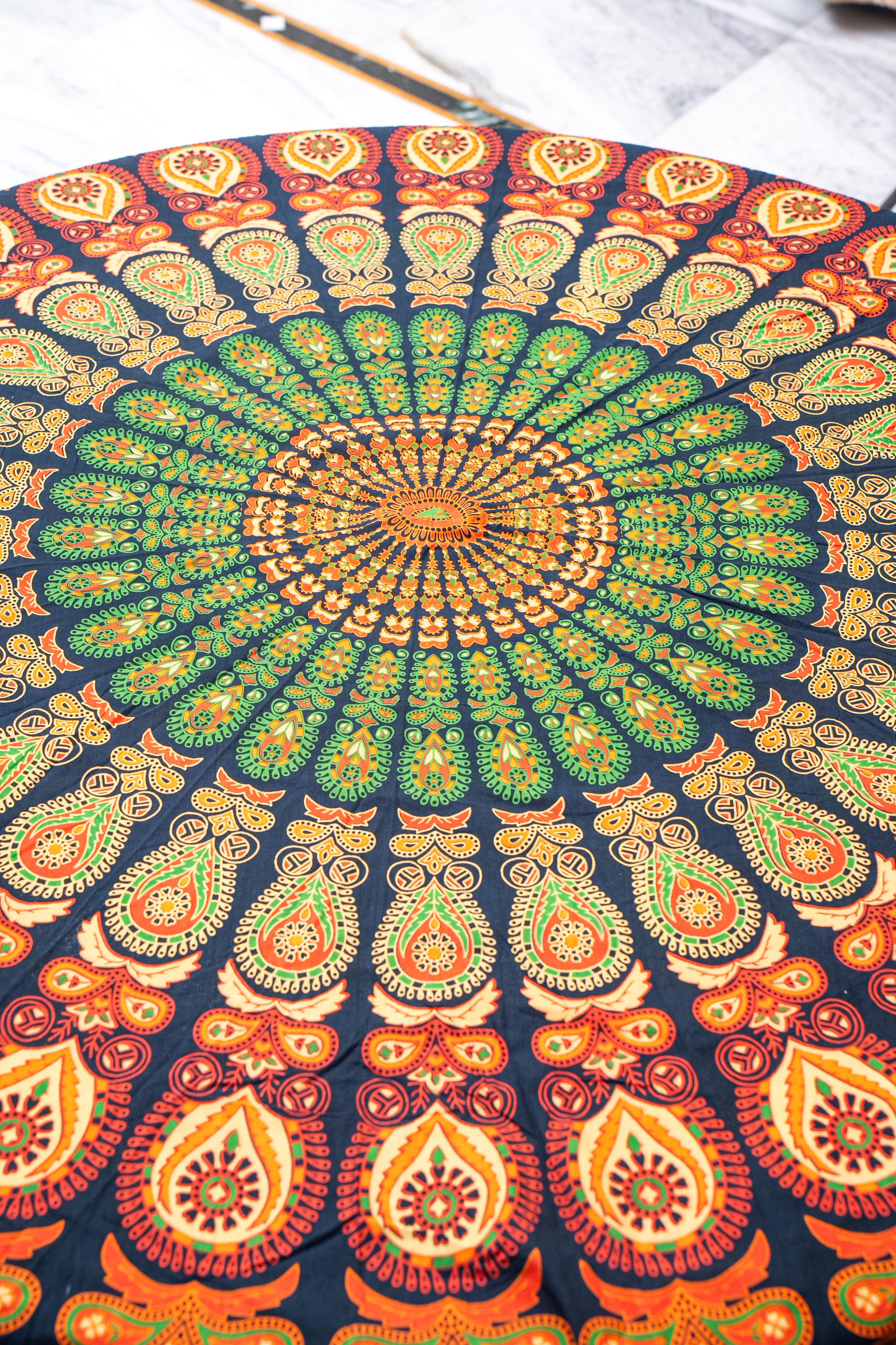 Indian Mandala Tapestry Wall Hanging - Black & Gold Ombre Bohemian Throw Bedspread Queen Size