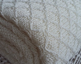 Linen duvet cover - hand knit linen bedspread-line coverlet-custom size blanket - off white