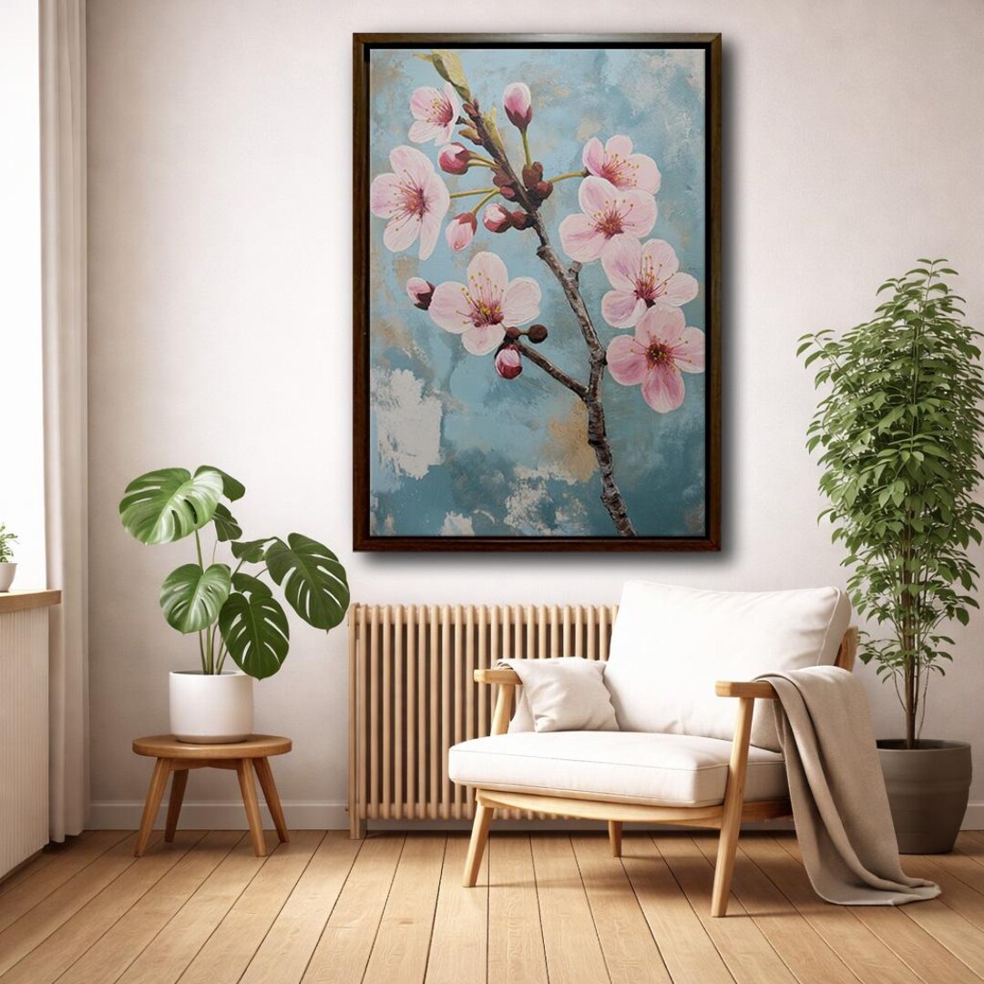 Cherry Blossom Canvas Wall Art, Pink Flower Canvas Print, Floral Branch ...