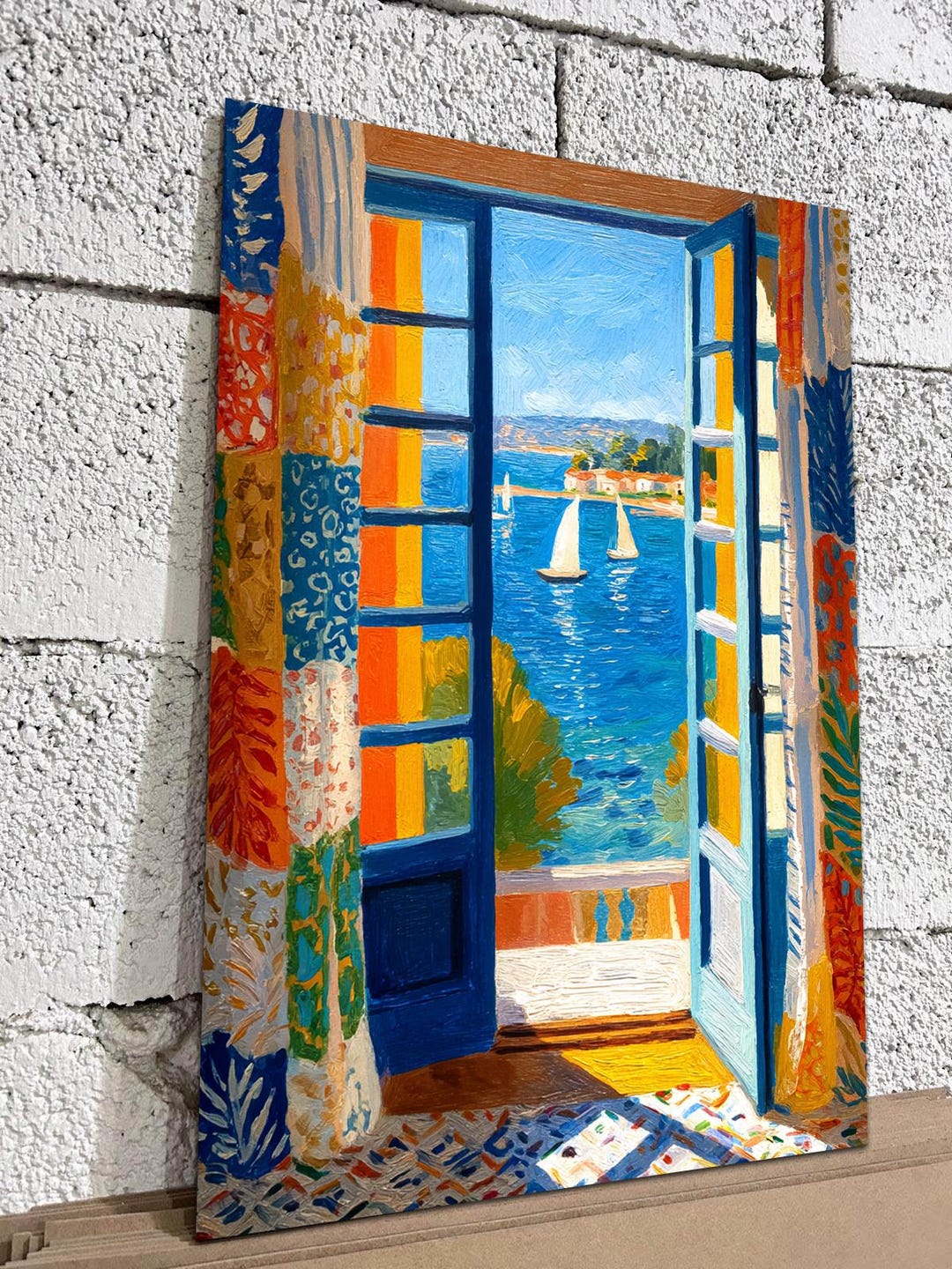 Mediterranean Blue Window Wall Art – Vibrant Ocean View With Sailboats ...