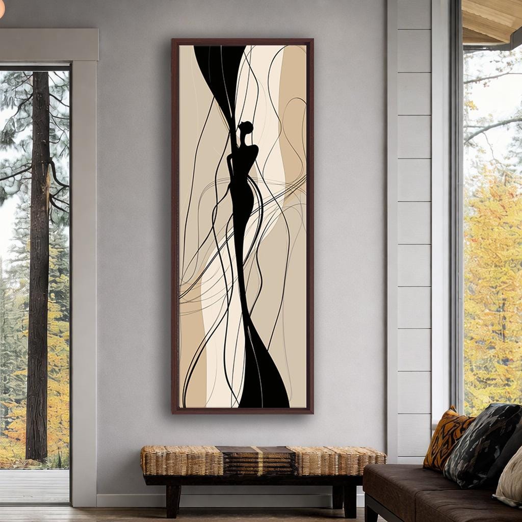 Modern Line Art Woman Canvas Wall Art, Vertical Minimal Silhouette ...
