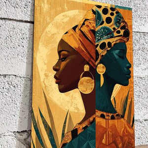 Art mural reine africaine - portrait afrocentrique vibrant avec couleurs vives et motifs tribaux sur panneau de bois MDF, décoration d'intérieur culturelle moderne