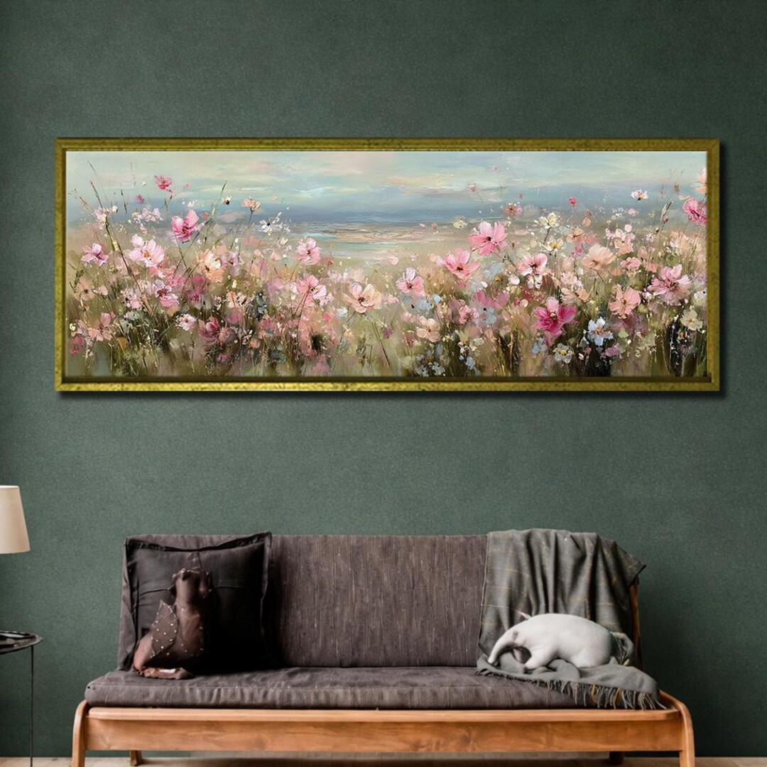 Pastel Wildflower Wall Art Canvas Print, Soft Pink Floral Meadow ...