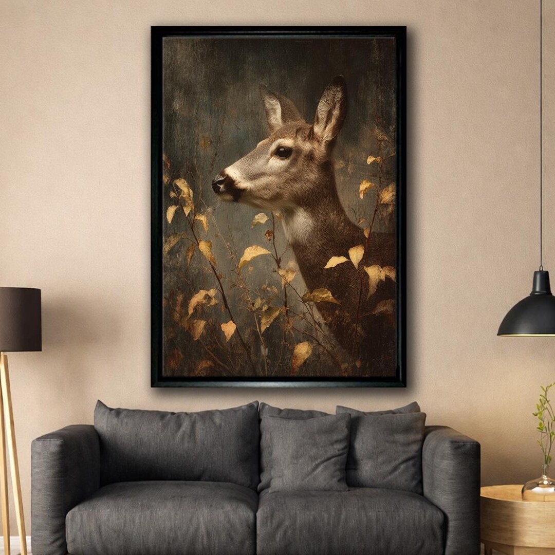 Deer Canvas Wall Art, Rustic Wildlife Canvas Print, Vintage Forest ...