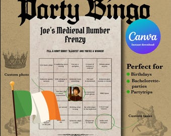 Dublin Pub Crawl Bingo. Medieval Theme. Editable Canva Template (A5). Fun Party Game for Birthdays, Bachelorette Parties & Groups