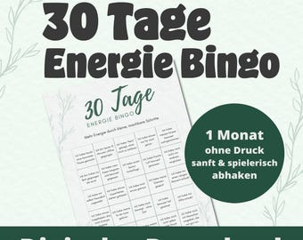 Energie Bingo – Selbstreflexion lernen  | Selfcare Challenge | Mehr Energie im Alltag | Selbstfürsorge-Geschenk | Tägliche Reflexion PDF