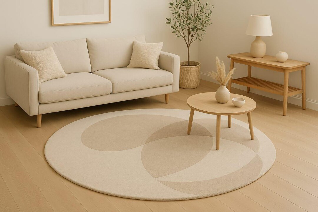 Textured Neutral Round Rug Modern Neutral Round Area Rug – Minimalist Geometric Circular Carpet ...