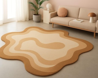 Hand Tufted Wavy Area Rug | Mid-Century Modern, Abstract Organic Shape