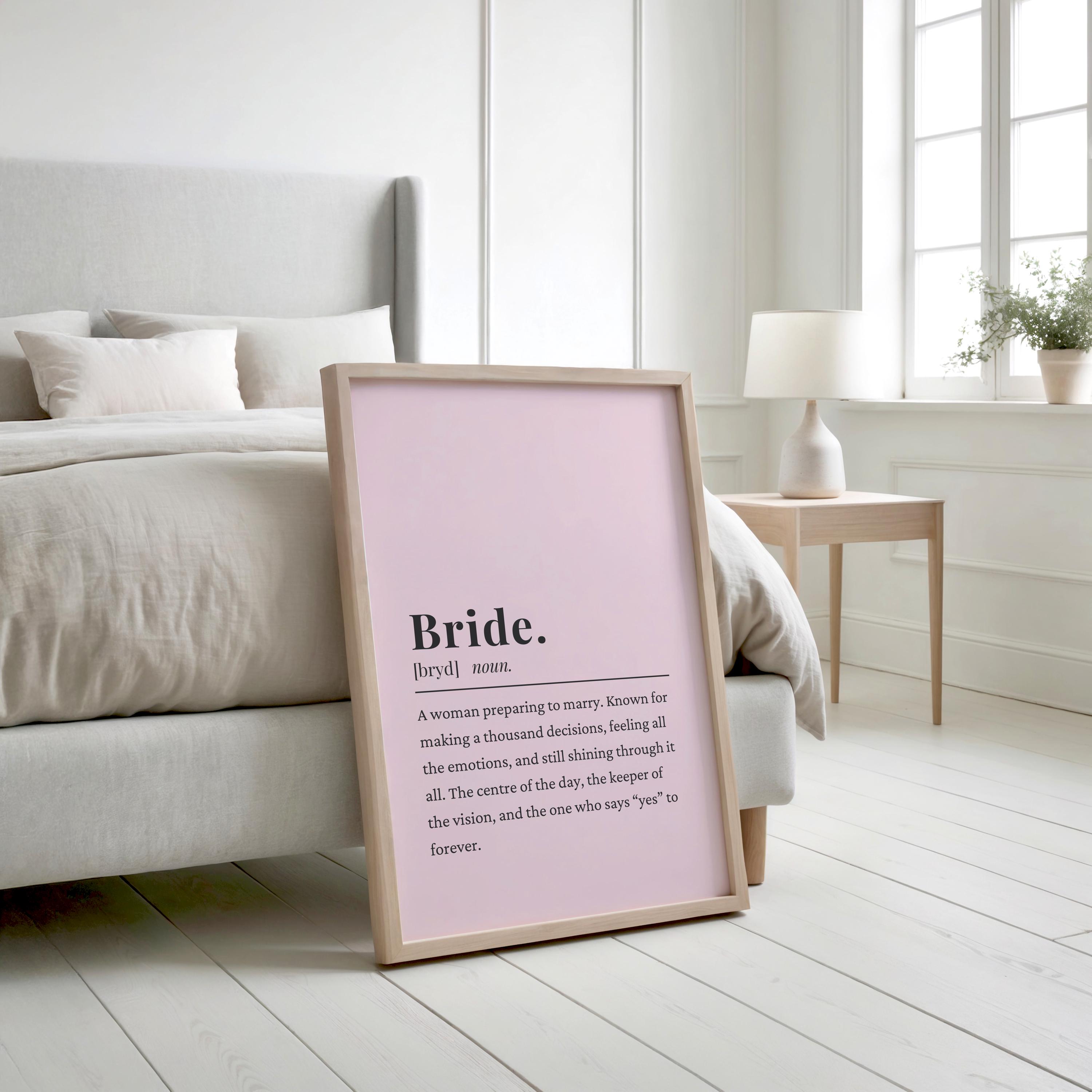 Bride Definition Printable | Pink Bride Wall Art | Bridal Shower Gift ...