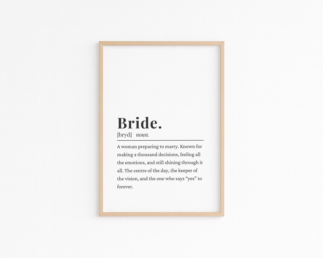 Bride Definition Printable | Minimalist Bride Gift Wall Art | Bridal ...