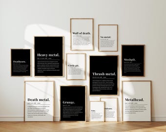 Definition Music Posters Set of 14 of Heavy Metal Genre Printables: Emo/Grunge/Nu, Heavy Metal/Metalhead Moshpit/Circle Pit/Wall of Death