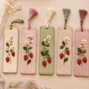 Custom Embroidered Bookmark, Hand Embroidered Strawberry Bookmarks, Book Lover Gift, Back To School