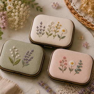 Handmade Embroidered Pill Case, Wildflower Pill Box, Floral Linen Medicine Holder, Gift for Her