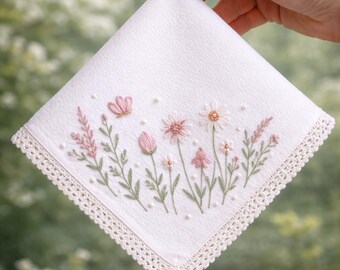 Custom Embroidered Handkerchiefs: Flower Handkerchief, Ladies Embroidery Handkerchief, Wedding Gift