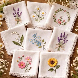 Custom Embroidered Handkerchiefs: Flower Handkerchief, Ladies Embroidery Handkerchief, Wedding Gift, Gifts for Mom