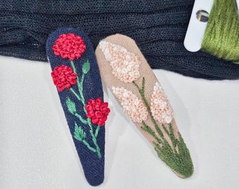 Handmade Embroidered Floral Hair Clips | Vintage Style Barrettes (Set of 2)
