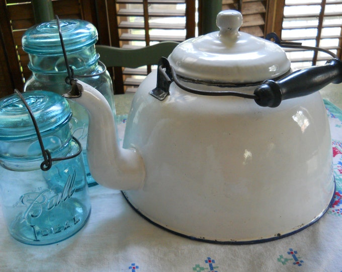 Extra Large Enamelware Tea Kettle Etsy