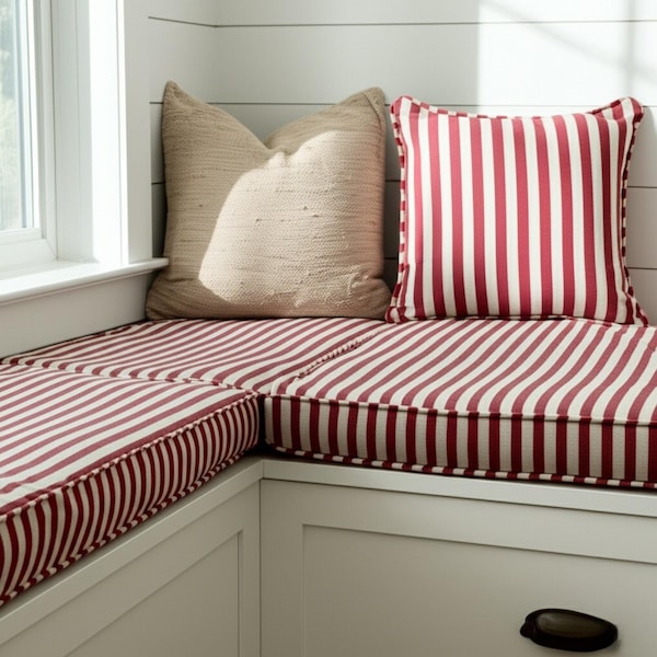 2" Thick Striped Linen Bench Cushion, Custom Kallax Cushion, Ikea Nook Cushion, Indoor Reading Nook Cushion,Custom Bench Cushion