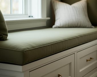 Custom Linen Bench Cushion: Handmade Window Seat Pad, Reading Nook Cushion