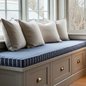 2&quot; Thick Striped Linen Custom Cushion, 36 Color Option, Zippered Cushion Cover, Washable Custom Cushion,Window Seat Cushion, Kallax Cushion