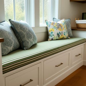 2&quot; Thickness Striped Linen Bench Cushion,Zippered Cushion Cover, Washable Custom Reading Nook Cushion,Window Seat Cushion,Kallax Cushion