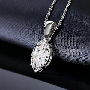 Marquise Cut Solitaire Pendant Necklace in Sterling Silver, Marquise Cut Simulated Diamond Necklaces for Women, Jewelry Gifts for her BFF