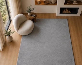 Gray Hand Tufted Wool Rug, Modern Area Rug, Handmade Minimalist Rug, Contemporary Living Room Carpet
