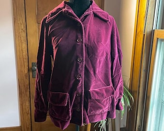 Vintage 70s Burgundy Velvet Jacket, Union Made Boxy Cut