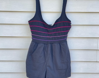 Vintage 80s 90s Le Cove Black Romper Womens Plus Size 20W Retro