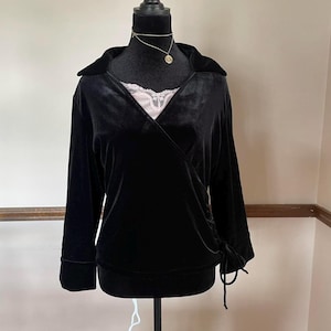Vintage 90s Casual Corner Black Velvet Wrap Top Blouse Size L Made in Korea