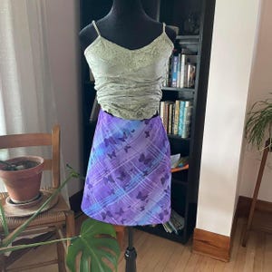 Vintage Y2K Butterfly Skirt – Purple Blue Fairy Grunge Mesh Mini Skirt Size 9 RARE PRINT Cottagecore, Whimsigoth, Soft Grunge, 90s Mall