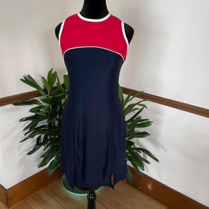 Vintage 90s Double Fault Tennis Dress – Red Navy Colorblock Racerback Mini Dress – Y2K Sporty Spice, Preppy, Athleisure – Size Medium