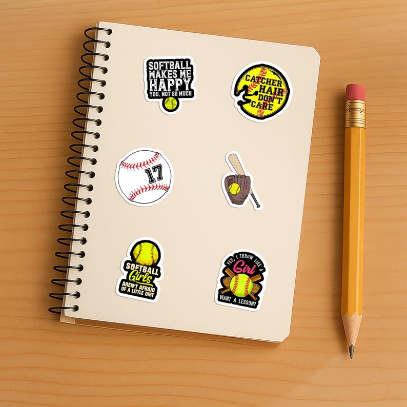 Sofball Ribbon Sticker Softball Stickers Sheet | Sports Vinyl Decals 40 Piece - Etsy