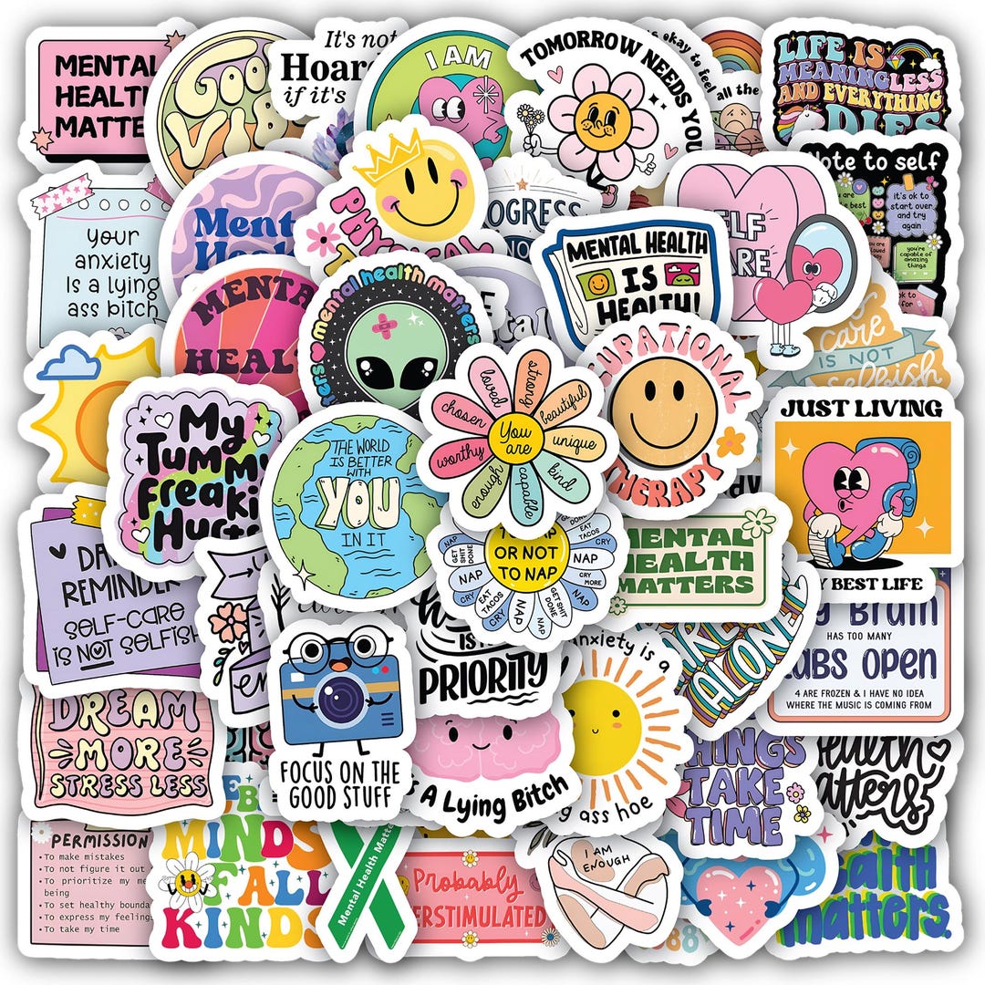 Mental Health Stickers Sheet | Vinyl Decals for Laptop, Water Bottle 40 ...