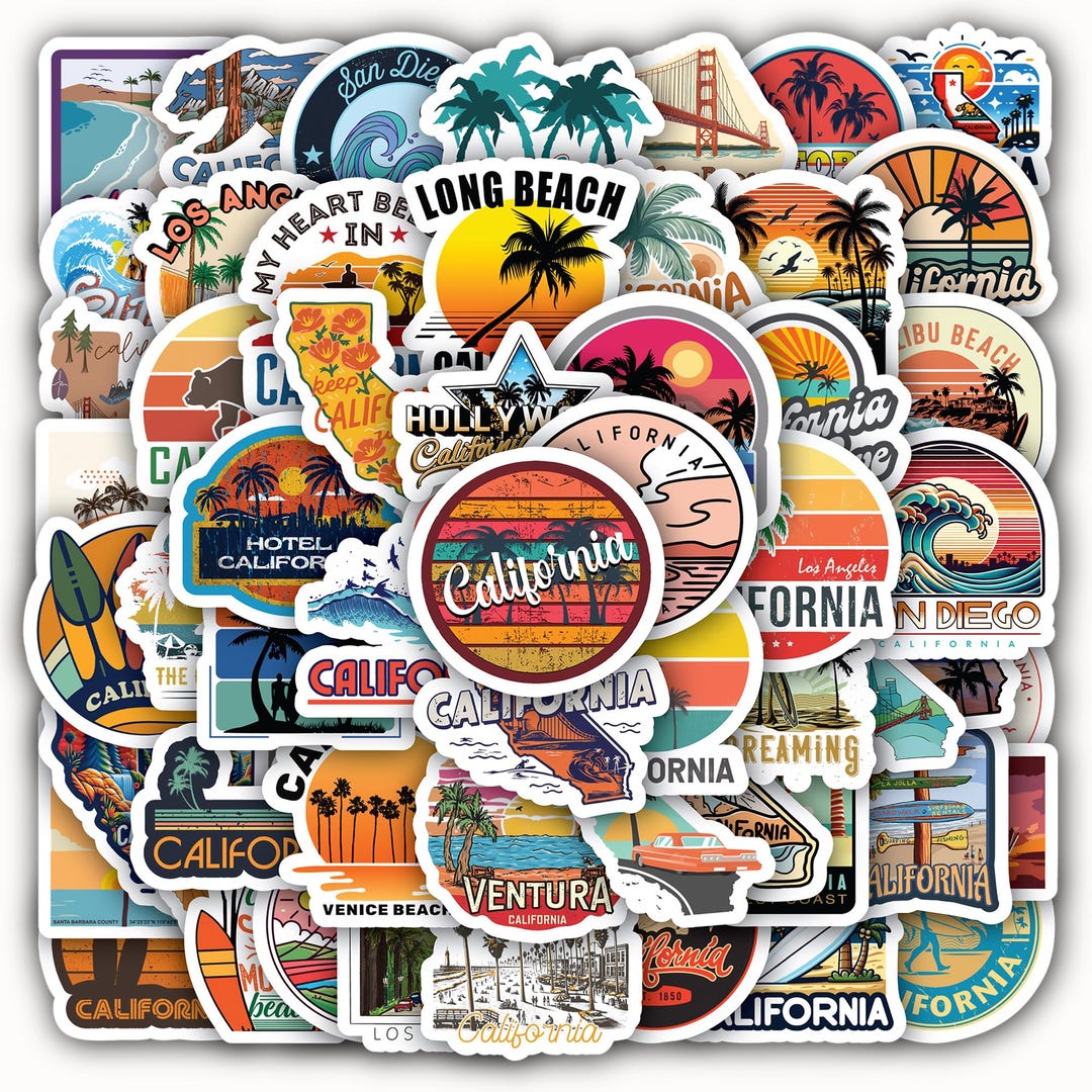 Sunny California Stickers Sheet |vinyl Decals for Laptop, Water Bottle ...