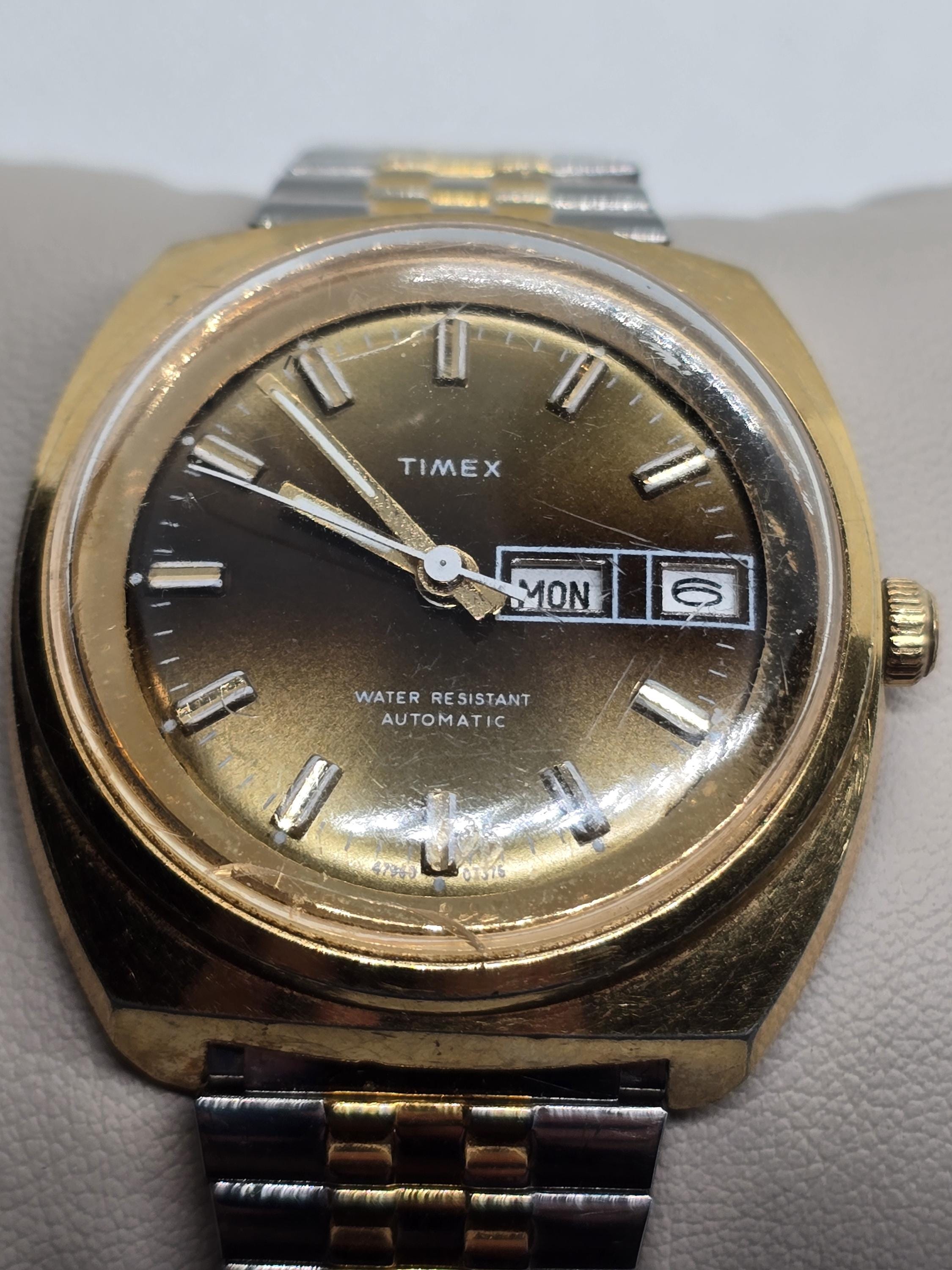 Timex Mechanical Date Watch Gold Tone Sunburst Dial Brown Strap Vintage 1970s Vintage 1970s Timex Mechanical Ladies Watch – Brown Sunburst  main image 2