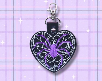 Spiderweb Heart Snaptab Keychain: Embroidery Spider Keychain