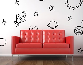 Space Wall Decal - Rocket, Planets, Stars